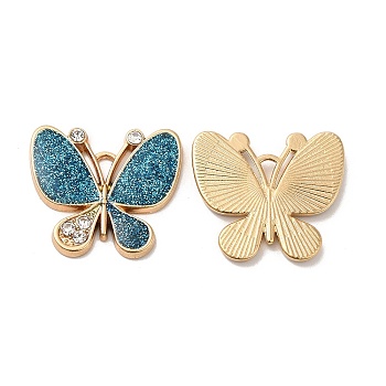 Alloy Enamel Pendants, with Glitter Powder and Rhinestone, Cadmium Free & Nickel Free & Lead Free, Golden, Butterfly Charm, Teal, 19.5x22x2.5mm, Hole: 4x1.5mm