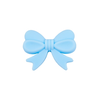 Bowknot Food Grade Silicone Beads, Chewing Beads For Teethers, DIY Nursing Necklaces Making, Light Sky Blue, 16x26mm