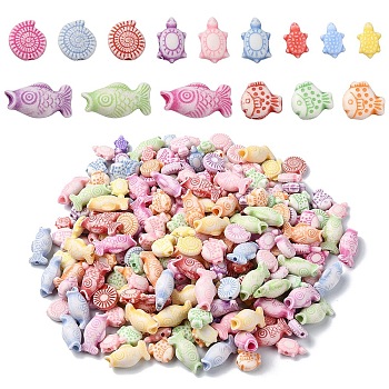 400Pcs 5 Styles Craft Style Acrylic Beads, Marine Theme, Mixed Color, 10~16.5x6~10x4~7mm, Hole: 1~3mm, 80pcs/style