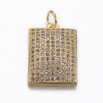 Brass Micro Pave Cubic Zirconia Pendants, Rectangle, Real 18K Gold Plated, 18.5x12x4mm, Hole: 3mm