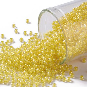 TOHO Round Seed Beads, Japanese Seed Beads, (349) Inside Color Crystal/Gold Lined, 11/0, 2.2mm, Hole: 0.8mm, about 1110pcs/10g