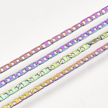 Brass Mariner Link Chains, with Spool, Soldered, Rainbow Color, 4.5x1.7x0.3mm, about 20yard/roll