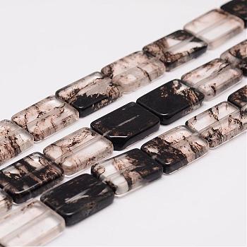 Synthetic Black Rutilated Quartz Bead Strands, Rectangle, Black, 18x13x3.5mm, Hole: 1mm, about 22pcs/strand, 15.7 inch