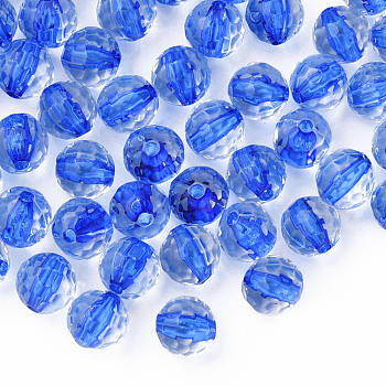 Transparent Acrylic Beads, Round, Faceted, Royal Blue, 8mm, Hole: 1.6mm, about 1810pcs/500g