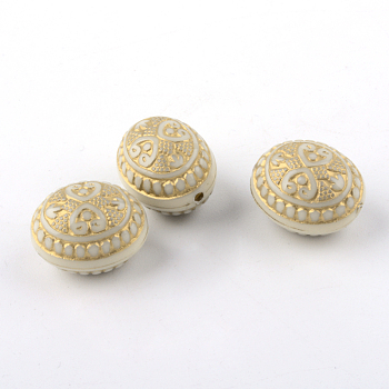 Oval Plating Acrylic Beads, Golden Metal Enlaced, Beige, 16x13x12mm, Hole: 1mm, about 345pcs/500g