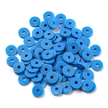 Handmade Polymer Clay Beads, for DIY Jewelry Crafts Supplies, Disc/Flat Round, Heishi Beads, Dodger Blue, 6x1mm, Hole: 1.5mm, about 10000pcs/bag