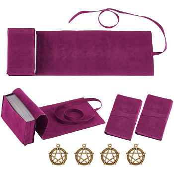 Velvet Tarot Cards Storage Bags, with TIbetan Style Alloy Flat Round with Star Pendants, Indigo, 30~130x27~96x2.5mm