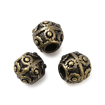 Tibetan Style Rack Plating Brass Bead, Long-Lasting Plated, Round, Brushed Antique Bronze, 8x7mm, Hole: 3mm