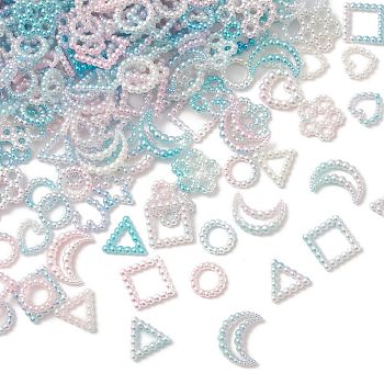 100g Spray Paint ABS Plastic Cabochons, Star & Square & Ring & Heart & Bowknot , Blue, 10~15x10~18.5x2~3mm