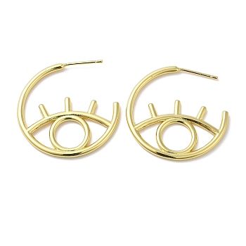 Rack Plating Brass Hollow Eye Stud Earrings, Lead Free & Cadmium Free, Real 18K Gold Plated, 30x2mm, Pin: 0.7mm