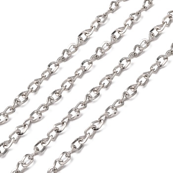 Iron Side Twisted Chain, with Spool, Unwelded, Lead Free, Platinum Color, Size: Chains: about 5mm long, 4mm wide, 0.9mm thick, about 328.08 Feet(100m)/roll
