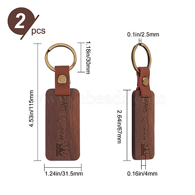 2Pcs 2 Styles Word His Only/His Queen Engraved Wooden with Leather Keychain(WOOD-GF0001-81)-2