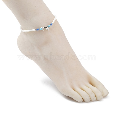 Bracelet de cheville extensible en perles de dauphin et de graines en alliage de style tibétain pour femmes(AJEW-AN00558)-4