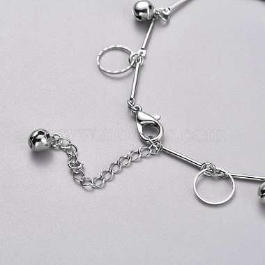 Brass Textured Ring Charm Anklets(AJEW-B005-28P)-3