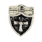 Tibetan Style Alloy European Large Hole Beads, Shield with Cross, Cadmium Free & Lead Free, Antique Silver, 10x9.5x8mm, Hole: 4.5mm, about 430pcs/1000g(TIBEB-8001-AS-RS)