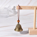 Iron Bell & Alloy Star Pendant Decorations, Wood Beads and Faux Suede Cord Hanging Ornaments, Antique Bronze, 115mm(HJEW-JM03366)