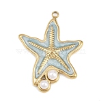 304 Stainless Steel Enamel & Plastic Pearl Pendants, Starfish Charms, Golden, 33x25.5x5mm, Hole: 1.8mm(STAS-G392-05G)