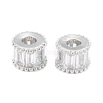 Brass Micro Pave Clear Cubic Zirconia Beads, Cadmium Free & Lead Free, with Enamel and Jump Ring, Long-Lasting Plated, Rondelle, Real Platinum Plated, 7x5.5mm, Hole: 2.4mm(ZIRC-L101-08P)