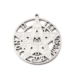 304 Stainless Steel Pendants, Tetragrammaton Pentacle Charm, Stainless Steel Color, 32x29.5x2mm, Hole: 1.5mm(STAS-A146-03P)