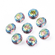 Pointed Back & Back Plated Glass Rhinestone Cabochons, Grade A, Faceted, Flat Round, Vitrail Medium, 8x4.5mm(RGLA-J012-8mm-001VM)