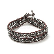Round Synthetic Hematite Braided Wrap Bracelet, Gemstone Two Loops Bracelet for Women, 17-3/8 inch(44cm)(BJEW-JB08178)