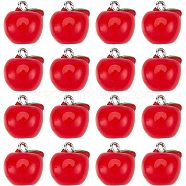 25Pcs Teachers' Day Opaque Resin Charms, with Platinum Tone Iron Loops, Apple, Red, 15x12mm, Hole: 2mm(RESI-SC0002-43)