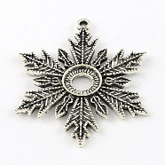 Snowflake Tibetan Style Alloy Pendant Cabochon Open Back Settings, Lead Free & Cadmium Free, Antique Silver, Tray: 10.5mm, 46x37.5x2.5mm, Hole: 2.5mm, about 85pcs/500g(TIBEP-S295-62AS-RS)