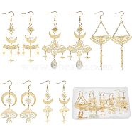 5 Pairs 5 Style Star & Moon Tarot Theme Alloy Dangle Earrings for Women, Golden, 82~133x21~45mm, Pin: 0.8mm, 1pair/style(EJEW-SC0001-32)