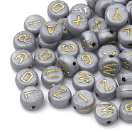 Opaque Acrylic Beads, Horizontal Hole, Mixed Letters, Flat Round, Mixed, 7x4mm, Hole: 1.2mm(X-SACR-Q193-01)