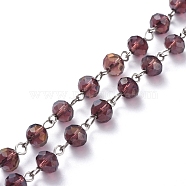 Handmade Electroplate Glass Beaded Chains, with Platinum Plated Iron Eye Pin, Unwelded, Purple, 39.37 inch(100cm), Beads: 8x6mm(AJEW-JB00529-01)