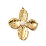 Vacuum Plating 201 Stainless Steel Pendants, with White Jade Beads, Flower, Real 18K Gold Plated, 35x30x4mm, Hole: 1.2mm(STAS-C111-28G)