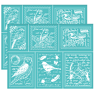 Self-Adhesive Silk Screen Printing Stencil, for Painting on Wood, DIY Decoration T-Shirt Fabric, Turquoise, Bird Pattern, 280x220mm(DIY-WH0338-131)