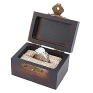 Rectangle Vintage Wood Ring Storage Boxes, Flip Cover Case, with Jute Inside and Iron Clasps, for Wedding, Proposal, Valentine's Day, Coconut Brown, 4.4x6x3.65cm, Inner Size: 4.95x2.95x1.8cm(CON-WH0087-85A)
