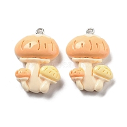 Spring Theme Opaque Resin Pendants, Plant Charms, Mushroom, 30.5x19.5x8.5mm, Hole: 2mm(RESI-R444-04H)