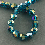 Electroplate Glass Beads Strands, AB Color Plated, Faceted(32 Facets), Round, Teal, 4mm, Hole: 0.5mm, about 100pcs/strand, 14.2 inch(EGLA-R016-4m-14)