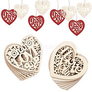 Wooden Ornaments, with Jute Twine, for Party Gift Home Decoration, Heart with Word, BurlyWood, 75~80.5x80x2.5mm, 10pcs/set, 1style/set, 2sets/bag(WOOD-GA0001-11)