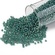 TOHO Round Seed Beads, Japanese Seed Beads, (1833) Teal Lined Aqua Rainbow, 11/0, 2.2mm, Hole: 0.8mm, about 1110pcs/bottle, 10g/bottle(SEED-JPTR11-1833)