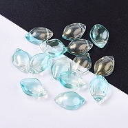 Transparent Glass Pendants, with Glitter Powder, Petal, Cyan, 19x12.5x5.5mm, Hole: 1mm(GLAA-L027-G05)