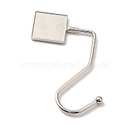 Zinc Alloy Bag Hangers, Purse Hooks, with S-shaped Hook, Square, Platinum, 10.2~11.7x6.8x0.4~0.7cm, Inner Diameter: 3.3x3.3cm(BAGH-O001-09P)