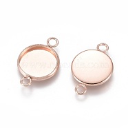 201 Stainless Steel Cabochon Connector Settings, Plain Edge Bezel Cups, Flat Round, Rose Gold, Tray: 12mm, 21x14x2mm, Hole: 2mm(STAS-F191-15RG-D)