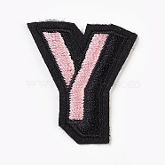 Computerized Embroidery Cloth Iron On Patches, Costume Accessories, Appliques, Letter, Pink, 39x35x2mm(DIY-WH0083-01Y)