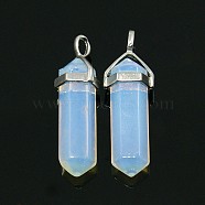 Opalite Double Terminated Pointed Pendants, with Metal Findings, Bullet, Platinum Metal Color, 39~41x10~12x8~10mm, Hole: 4x3mm(G-N0037-11)