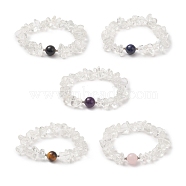 Natural Quartz Crystal Chips & Mixed Gemstone Stretch Bracelet for Women, Inner Diameter: 2-3/8~2-3/4 inch(6~7cm)(BJEW-JB09230)