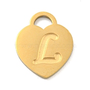 Ion Plating(IP) 304 Stainless Steel Pendants, Laser Cut, Heart with Letter Charm, Golden, Letter L, 15x12x1mm, Hole: 3x3.5mm(FIND-M017-01G-L)