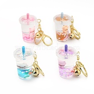 Acrylic Cup Keychain, with Zinc Alloy Lobster Claw Clasps, Iron Key Ring and Brass Bell, Mixed Color, 10.5cm(KEYC-C001-06G)