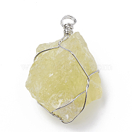 Natural Citrine Pendants, with Brass Findings, Nuggets, Platinum, 45~50x25~40x14~25mm, Hole: 3~5mm(G-Q993-01)