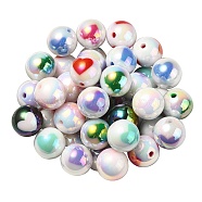 UV Plating Rainbow Iridescent Acrylic Beads, Round with Heart Pattern, Mixed Color, 16x15mm, Hole: 3mm(X1-OACR-F004-09)