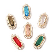Brass with K9 Glass & Rhinestone Pendants, Light Gold, Oval Charms, Mixed Color, 31.5x15.5x8mm, Hole: 1.5mm(KK-Q770-06G)