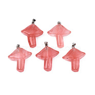 Cherry Quartz Glass Pendants, with Stainless Steel Snap On Bails, Mushroom, Stainless Steel Color, 27.5~28.5x23~25x9.5~10.5mm, Hole: 3x5mm(G-R480-02N)