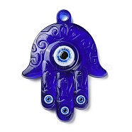 Blue Evil Eye Resin Pendants, Translucent Lucky Eye Charms, Hamsa Hand, 61.5x46.5x9.5mm, Hole: 4.3mm(CRES-D012-01E)